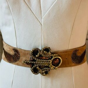 Vintage Tan and Brown Western Belt with Ornate Buckle